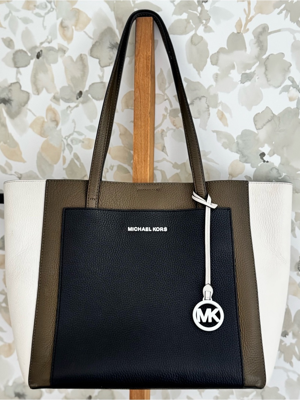 Michael Kors Black, White & Olive Leather Colorblock Tote